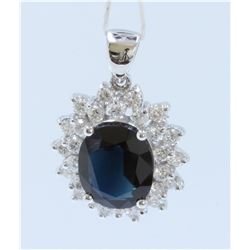 14K WHITE GOLD PENDANT:5g/Diamond:1.34ct/BLUE Sapphire:6.11ct