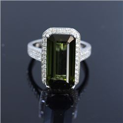 10.10ct Natural Green Tourmaline 18K white gold ring