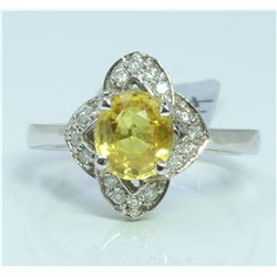 YELLOW SAPPHIRE 1.76CT 14K WHITE GOLD RING 4 GRAM  DIAMOND 0.18CT