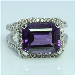 Amethyst : 6.59ct/14K White Gold Ring : 10.5g/Diamond : 0.8ct