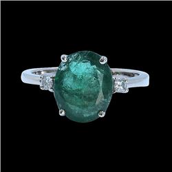 2.89CT NATURAL COLOMBIAN EMERALD 14K WHITE GOLD RING