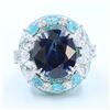 Image 1 : GIA 18.88CT  CEYLON SAPPHIRE / BRAZILLIAN PARAIBA 18K WHITE GOLD RING