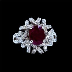 3.56CT NATURAL RUBY 14K WHITE GOLD RING