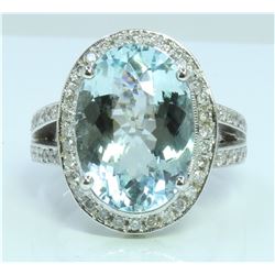Aquamarine : 8.38ct / 14K White Gold Ring : 12.3g/Diamond : 1.11ct