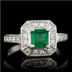 0.89CT NATURAL COLOMBIAN EMERALD 14K WHITE GOLD RING