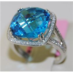 Blue Topaz 8.74ct 14K White Gold 4.00gm Ring