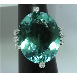 Green Flourite : 29.76ct 14K White Gold Ring : 8.93g/Diamond : 0.43ct