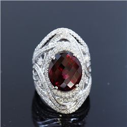 13.13ct Natural Malaya Garnet 18K White Gold Ring
