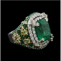 GIA 9.23CT NATURAL COLOMBIAN EMERALD 18K PLATINUM RING