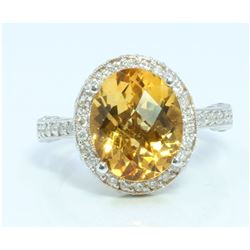Citrine:3.36ct/14K White Gold Ring:6.5g/Diamond:0.56ct