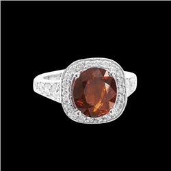 4.30CT NATURAL MALAYA GARNET 14K WHITE GOLD RING