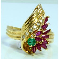 RUBY AND  EMERALD 2CT 14K YELLOW GOLD RING