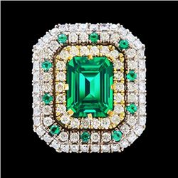 GIA 10.70CT NATURAL COLOMBIAN EMERALD 18K WHITE AND YELLOW GOLD RING