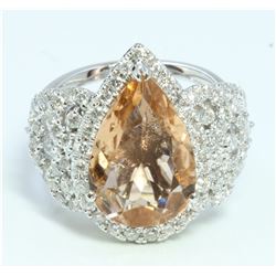 IMPERIAL TOPAZ 4.70CT 14K WHITE GOLD RING 9.09GRAM  DIAMOND 1.05CT