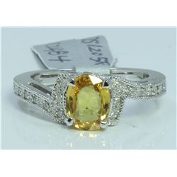 YELLOW SAPPHIRE 1.79CT 14K WHITE GOLD RING 4.44 GRAM  DIAMOND 0.15CT