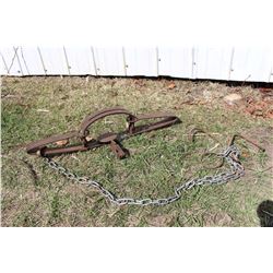 4 1/2 Wolf Antique Trap, Porcupine Plains, Fred Kozile, W/ Drag Chain And Hook