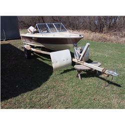 15’ Saint Maurice Boat And Trailer, Johnson 60HP Motor, Fuel Tanks, Canapy, Fish Finder (1MUO3528M8)