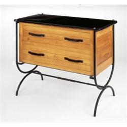 JACQUES ADNET CABINET, CA. 1945 leather, s...