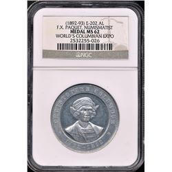 1892-93 E-202 Al Paquet, Numismatist Medal NGC MS62 World's Columbian Expo