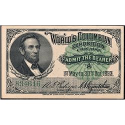 1893 Columbian Expo Abraham Lincoln Vignette Ticket #B34616