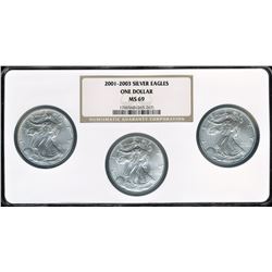 2001 - 2003 1 oz American Silver Eagles NGC MS69