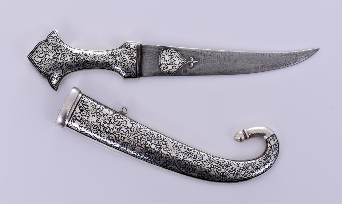 Antique Damascus Steel Blade Dagger With Sterling