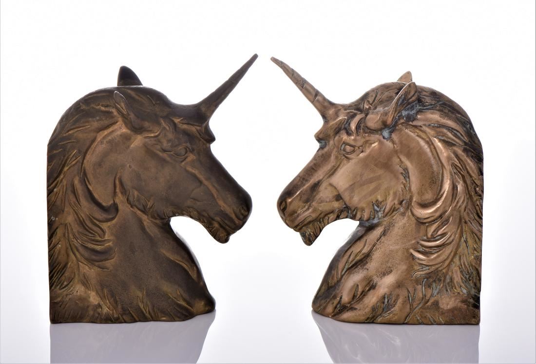 Two Vintage Heavy Brass Unicorn Bookends
