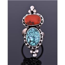 Native American Sterling Turquoise And Red Coral