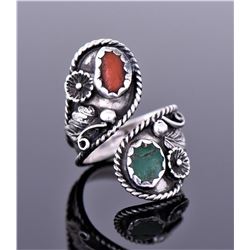 Cc, Native American Green Turquoise And Red Coral