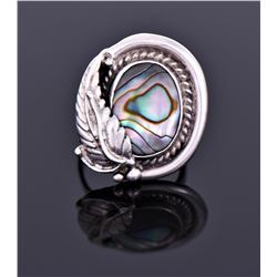 Sterling And Abalone Ring Signed Fb
