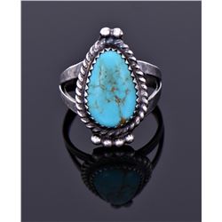 Sterling And Blue Turquoise Ring Signed.