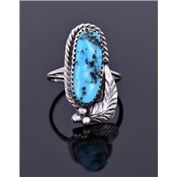 Sterling And Blue Turquoise Ring Signed L