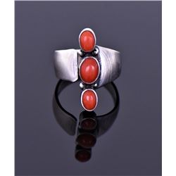 Sterling And Red Coral Ring