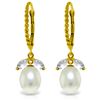 Genuine 9 ctw Aquamarine & Pearl Earrings Jewelry 14KT Yellow Gold - REF-39T9A