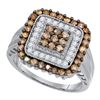1 CTW Cognac-brown Color Diamond Square Cluster Ring 10KT White Gold - REF-52K4W