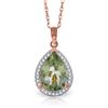 Genuine 3.36 ctw Green Amethyst & Diamond Necklace Jewelry 14KT Rose Gold - REF-69A6K