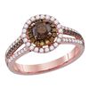 0.99 CTW Brown Diamond Solitaire Halo Bridal Engagement Ring 14KT Rose Gold - REF-104F9N