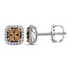 0.54 CTW Cognac-brown Color Diamond Square Cluster Earrings 14KT White Gold - REF-33F7N