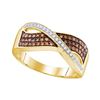 0.33 CTW Cognac-brown Color Diamond Crossover Ring 10KT Yellow Gold - REF-26F9N