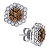 0.90 CTW Cognac-brown Color Diamond Hexagon Flower Earrings 10KT White Gold - REF-41F9N