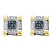 0.28 CTW Mens Blue Color Diamond Cube Square 3D Cluster Earrings 10KT Yellow Gold - REF-22F4N