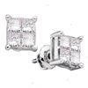 Image 1 : 0.25 CTW Princess Diamond Square Cluster Stud Earrings 14KT White Gold - REF-26F3N