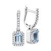 Image 1 : 0.79 CTW Cushion Aquamarine Solitaire Diamond Hoop Dangle Earrings 14KT White Gold - REF-81Y2X