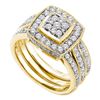 Image 1 : 1 CTW Diamond Cluster 3-Piece Bridal Engagement Ring 14k Yellow Gold - REF-127W4K