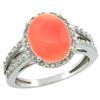 Natural 3.42 ctw Coral & Diamond Engagement Ring 10K White Gold - REF-35M3H