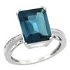 Natural 5.42 ctw London-blue-topaz & Diamond Engagement Ring 14K White Gold - REF-63K6R