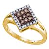 Image 1 : 0.25 CTW Cognac-brown Color Diamond Square Cluster Ring 10KT Yellow Gold - REF-18H2M