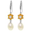 Genuine 9.01 ctw Citrine, Pearl & Diamond Earrings Jewelry 14KT White Gold - REF-44W3Y