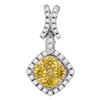 Image 1 : 0.98 CTW Yellow Diamond Diagonal Square Cluster Pendant 14KT White Gold - REF-104F9N