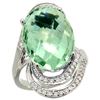Natural 11.2 ctw green-amethyst & Diamond Engagement Ring 14K White Gold - REF-95R8Z